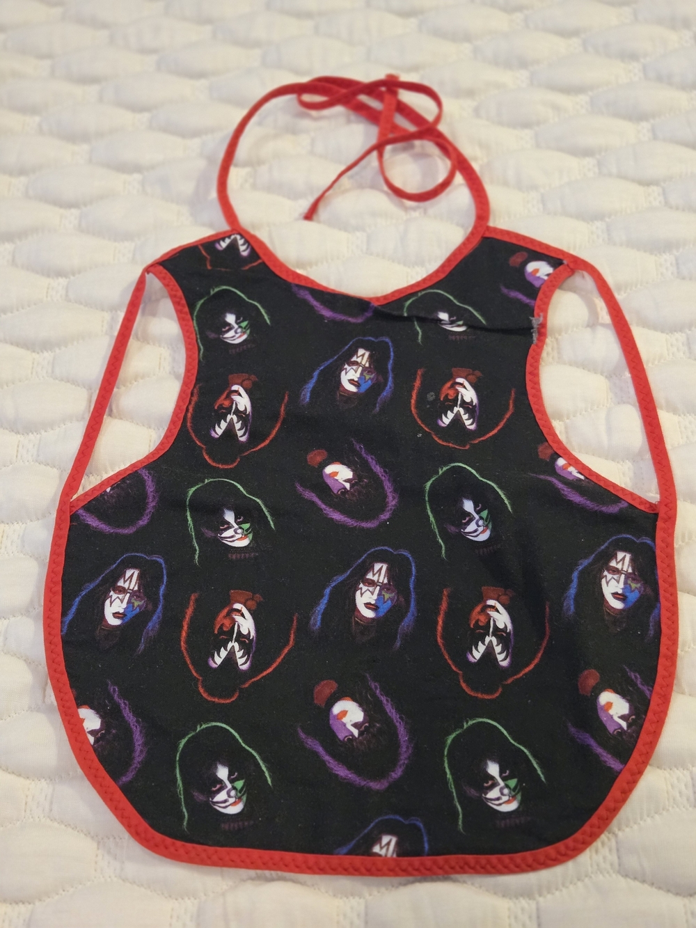 Handmade Kiss Band Themed Bib With Arm Holes Black Printed Soft Back